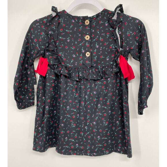 Jessica Simpson Girls Black Red Floral Ruffle Long Sleeve Dress NEW Size 4 - Picture 2 of 11